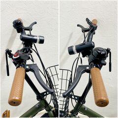 【商談中】【美品・使用少ない】AIJYU/20インチ/折りたたみ自転車/THREE STONE/グリーン/シマノ6段変速/前かご・ライト・ダイヤル錠・取扱説明書付き/E1ES1001の画像