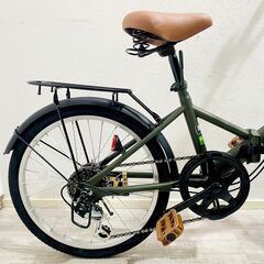 【商談中】【美品・使用少ない】AIJYU/20インチ/折りたたみ自転車/THREE STONE/グリーン/シマノ6段変速/前かご・ライト・ダイヤル錠・取扱説明書付き/E1ES1001の画像