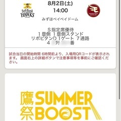 8/2(土)鷹祭　ペアチケットの画像