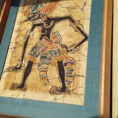 インドネシア　古い　額装　ハンドペイント布絵　影絵　の画像