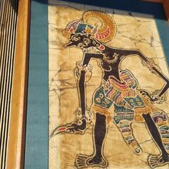 インドネシア　古い　額装　ハンドペイント布絵　影絵　の画像