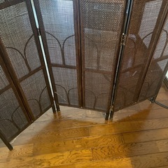 衝立 ラタンパーテーション スクリーン 3連 間仕切り古家具 籘 ラタンの画像