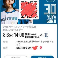 ファイターズ野球大人チケット2枚　の画像