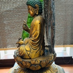 木彫釈迦阿弥陀如来坐像　高さ約60cm 仏教美術　木彫 仏像 金塗の画像