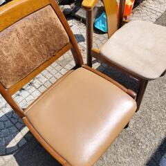 配送応相談　ビンテージチェア　2脚　椅子　革張り　ファブリック　昭和レトロの画像