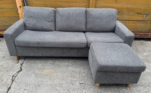 ◎ 3人掛けソファ　オットマン付き　ダークグレー系