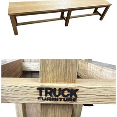 NO.2531 TRUCK FURNITURE トラック ファニチャー ベンチ 長椅子 木製 オーク無垢材 レザー 中古の画像