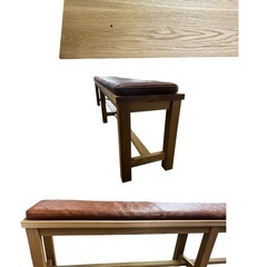 NO.2531 TRUCK FURNITURE トラック ファニチャー ベンチ 長椅子 木製 オーク無垢材 レザー 中古の画像