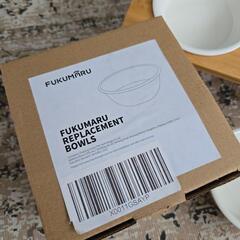 FUKUMARU 犬猫用スタンド付きセラミック食器(予備ボウル付き)ペット用竹製スタンド付き食器の画像