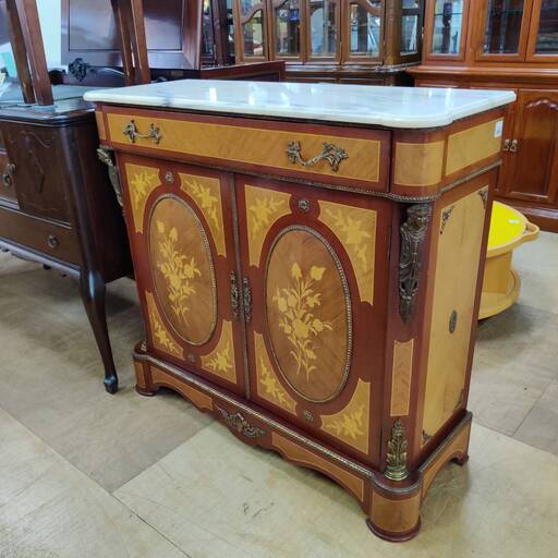 管379☆イタリア製☆象嵌細工☆キャビネット☆サイドボード☆天板大理石