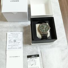 新品未使用。CITIZEN　グリーン文字盤　エコドライブ　クロノグラフ　腕時計　の画像