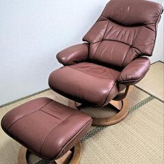 筑紫野市  リクライニング パーソナルチェア オットマン付きメーカー不明 色ブラウンの画像