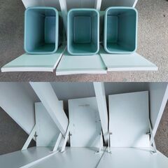 現状特価品 3列ペールカウンター ゴミ箱 ダストボックス キャスター付き 幅70.5cm 奥行き35.5cm 高さ85cmの画像