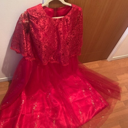 新品　4L　レッド　赤　シアー　チュール　レース　ドレス