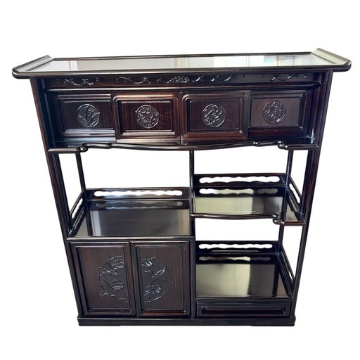 紫檀 違い棚 飾り棚 茶箪笥 インテリア 昭和レトロ 難あり 彫刻 木彫り