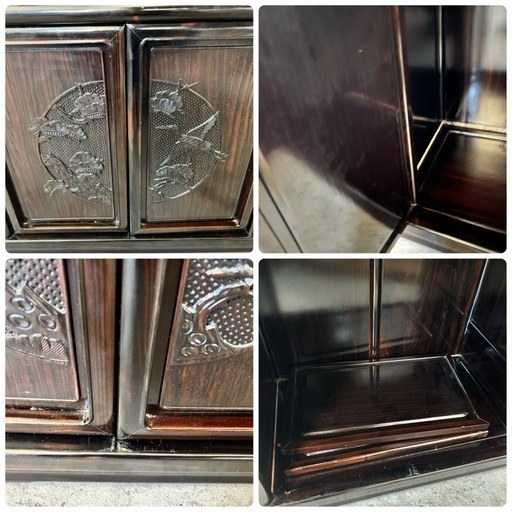 紫檀 違い棚 飾り棚 茶箪笥 インテリア 昭和レトロ 難あり 彫刻 木彫り