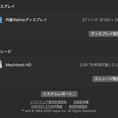 iMac（Retina 5K,27インチ,2019）2.12TB/40GB〈MRR12J/A〉⑤の画像