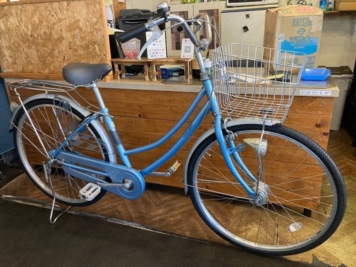 【SALE！8月末まで防犯登録無料！前輪タイヤ・前輪チューブ新品！】 LEDオートライト　シングルギア　26インチ自転車　水色