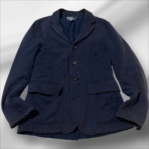 ポロバイラルフローレン ビッグポニー刺繍 スウェット 3つボタン ブレザー M テーラードジャケット ネイビー メンズ