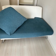 カーサカーサ　ファブリック×レザーソファ　ブルー　ホワイト　布　革ソファの画像