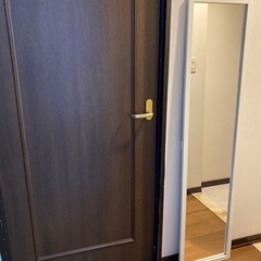 天然木ホワイトスタンドミラーの画像