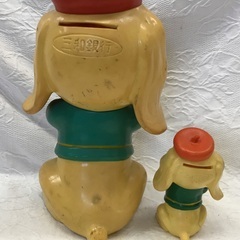 ⭐︎ドリーム2号館⭐︎昭和レトロ 三和銀行/ベレー帽犬/ソフビ貯金箱/2体セット　※ダメージ有の画像
