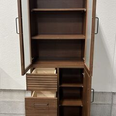 木製 食器棚 収納棚 ブラウン 幅60cm×奥行40cm×高さ180cm の画像