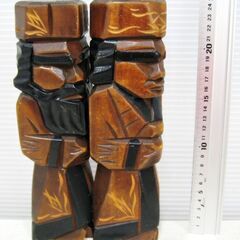 ニポポ人形　アイヌ　ペア　高さ約25㎝　工芸品　美術　木工　アンティーク　魔除け　縁起物　民芸　置物　飾物　オブジェ　インテリアの画像