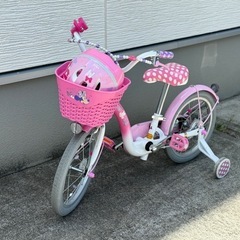 16インチ幼児用自転車＋ヘルメット ミニーマウスの画像