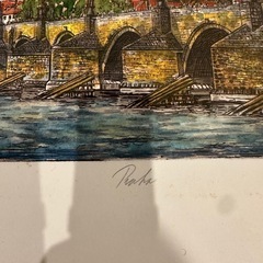 チェコ　プラハ城　カレル橋　絵画　水彩画　風景画の画像