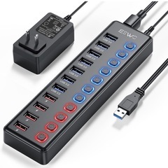 【新品未開封】JESWO USBハブ 電源付き USB3.0ハブ 7ポートの 拡張+ 4充電ポート セルフパワー/バスパワー USB Hub 5Gbps高速データ伝送 USB3.0 拡張 独立スイッチ付き 12V3A ACアダプタ付き Android/Windows/MacBook/Mac/Surface Pro等システムとノートPC対応の画像