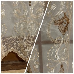 北欧風 豪華 レースカーテン 【透け感あり】 刺繍 通気性 花柄 目隠し効果 通気性 リビング (幅150cm丈176cm 2枚組, ベージュ)の画像