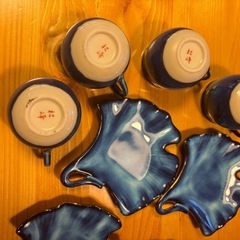 青　ティーカップ　4個セット　皿　コップ　マグカップ　コーヒーカップ　和食器　青い食器　4客　銀杏　秋　アフタヌーンティー　紺色　ネイビー　青い食器の画像