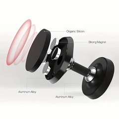 スマホホルダー 車 スマホスタンド 360度回転 省スペース 2.5cm アルミ合金 マグネット シルバー iphone androidの画像
