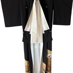 黒留袖 江戸褄 比翼仕立て 金 山 鶴 結婚式 桐の五つ紋付 作家物の画像