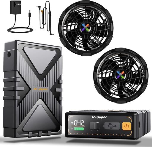 新品未使用【42V超高輸出&2025新登場】ファンバッテリーセット 作業服専用 大容量バッテリー 省エネ PSE認証済 耐水防塵 熱中症対策 屋外 農業 釣り 現場仕事 男女兼用 直径9cmのファンホールに対応