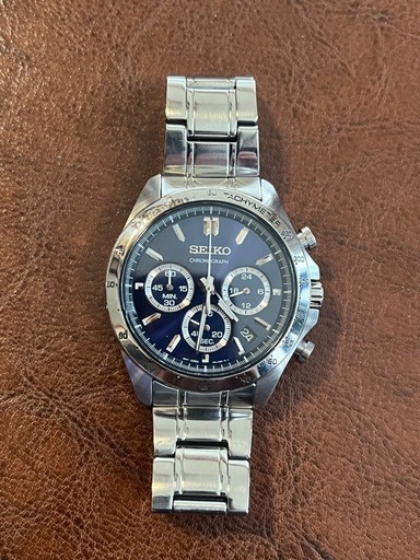 No.20 【SEIKO】クロノグラフ機能付きのブラックダイヤル腕時計 稼働品!