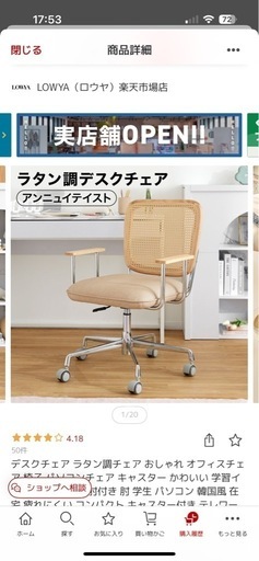 2024 LOWYA ラタン調デスクチェア