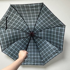 雨傘　折りたたみ　チェック　青　黒の画像