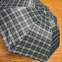 雨傘　折りたたみ　チェック　青　黒の画像