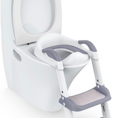 補助便座 子供 トイトレ 折りたたみ ステップ付き 踏み台 トイレトレーナー ソフトクッション付 高さ調節可能 アラウーノ対応 (グレー)の画像