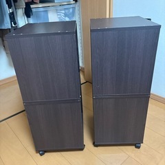 収納ボックス二段横開きキャスター付きブラウン2個セットの画像