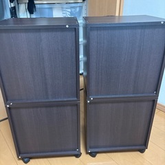 収納ボックス二段横開きキャスター付きブラウン2個セットの画像