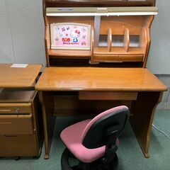 クロガネ 学習机 勉強机 袖机 椅子付 ライト ① 幅100cm×奥行68cm×高さ147cm の画像