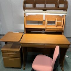 クロガネ 学習机 勉強机 袖机 椅子付 ライト ② 幅100cm×奥行68cm×高さ159cmの画像