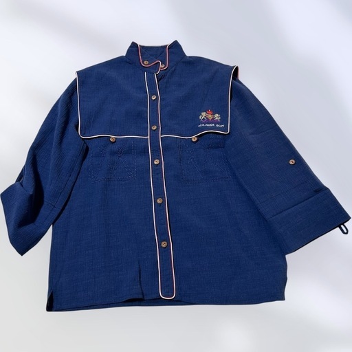 伊太利屋　新品　デニムセットアップ　ロゴ 伊太利屋 スカートセットアップ デニム風 ボタンダウン ロゴ刺繍