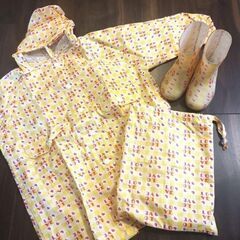 長靴14cm & カッパ　雨具セット　黄色の画像