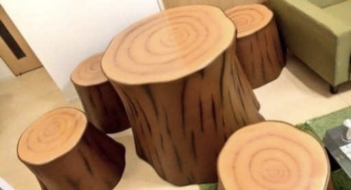 かわいい　切り株テーブル　イス５点セット