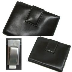 GUCCI グッチ 二つ折り財布 レザー ブラック 黒 シルバーホック 小銭入れ有　☆ PayPay(ペイペイ)決済可能 ☆ 札幌市 豊平区 平岸 平岸店の画像
