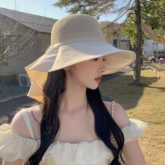 【未使用】サンバイザー 帽子 バッグリボン つば広 ハット ガーデニング 日除けの画像